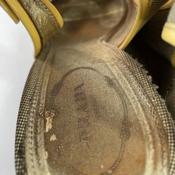 Authentic Prada Gold Brown Wedge Heels – Women’s US 6.5 - Picture 2 of 8